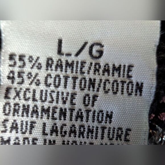 Black Embroidered Beaded Embellished Sweater Ramie Cotton L - Picture 7 of 13